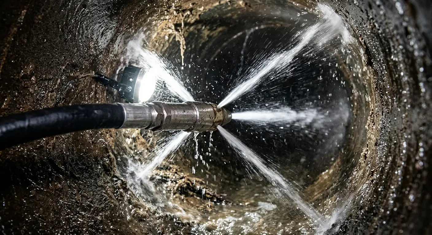 High-pressure hydro jetting nozzle cleaning sewer pipe for Sewer Line Relining in Bath